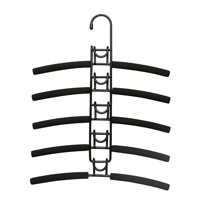 Black multi-layer children’s foam hanger set with 5 cushioned bars and curved hook