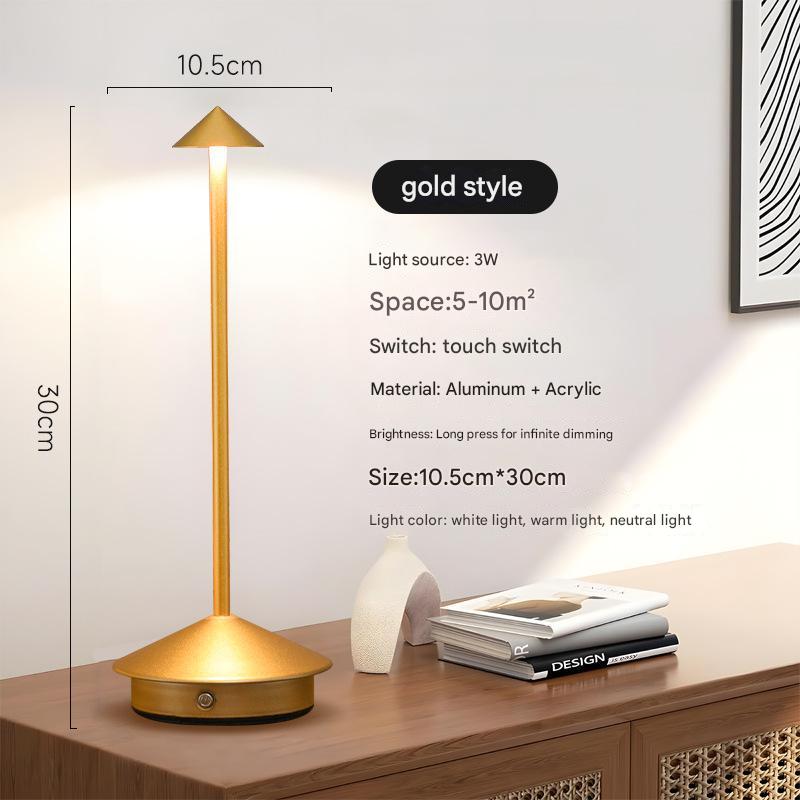 Gold mushroom night light with tall stem and round aluminum base