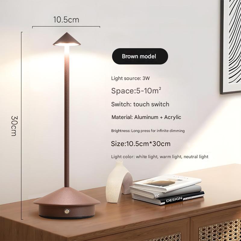 Brown aluminum mushroom LED night light with touch control and flat round base