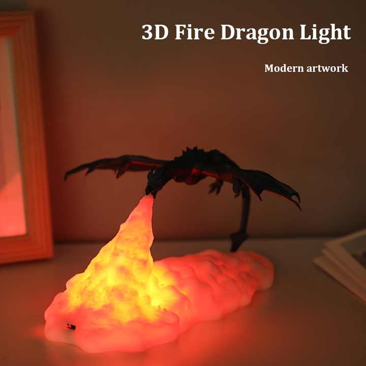 Red Fire Dragon 3D Printed LED Dragon Flame Night Light ??Unique Decorative Lamp for Desk, Bedroom & Gift Ideas