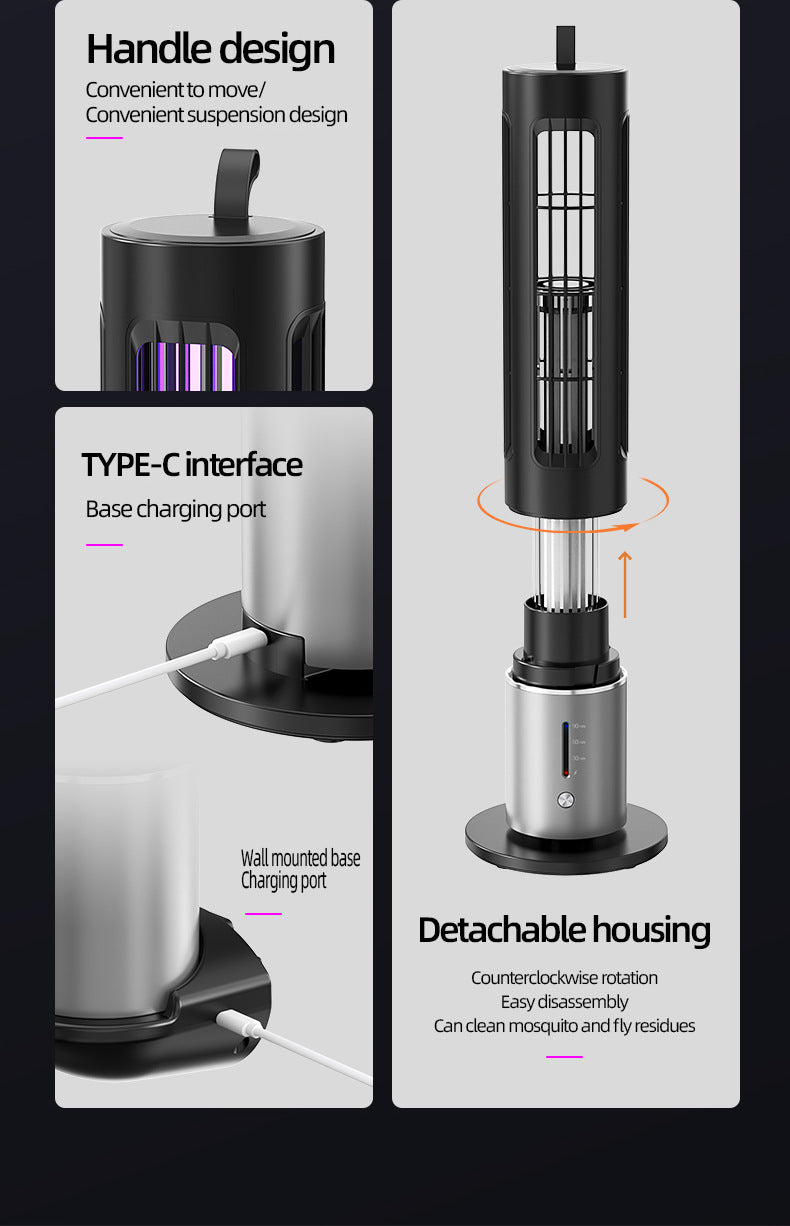 Mosquito killer lamp with detachable housing and Type-C charging port on base