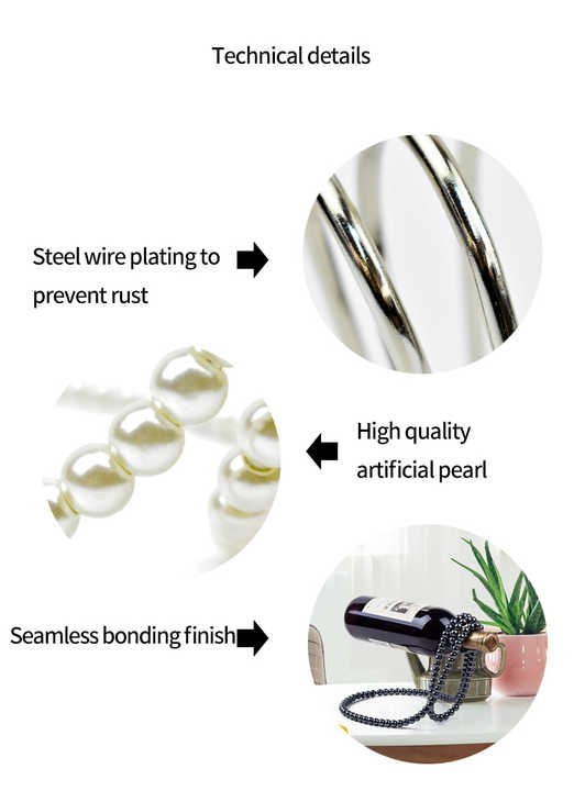 Artificial pearl rope wine bottle holder with glossy steel-wire plating detail
