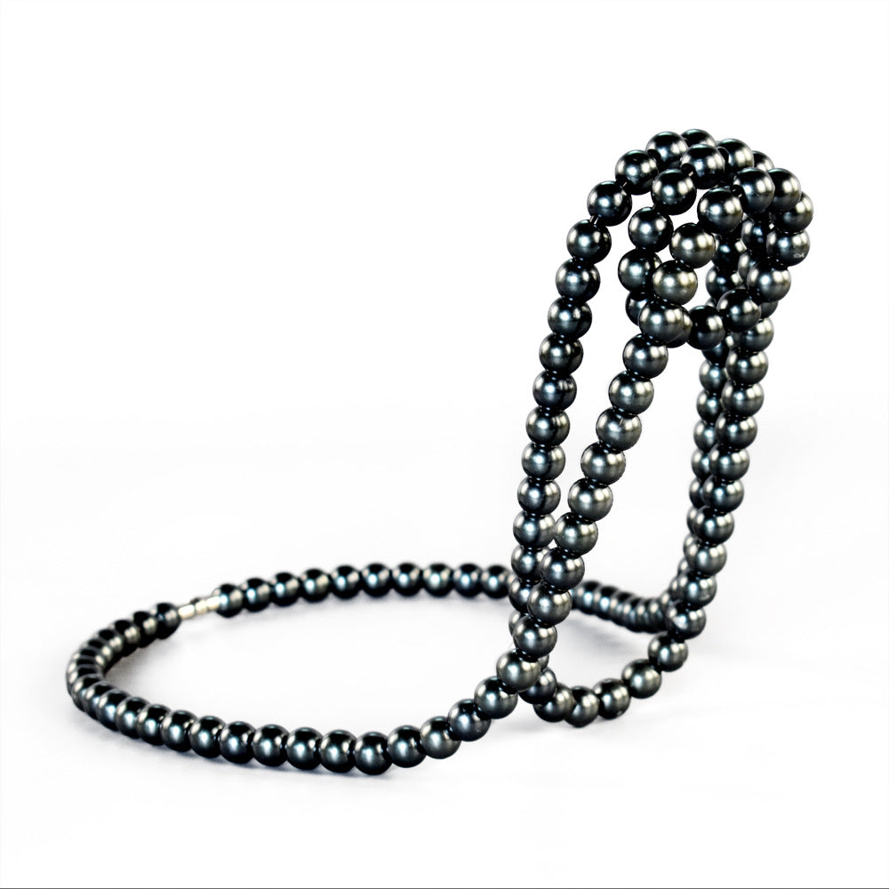 Metal bead wine bottle holder with rope-like loops, dark finish