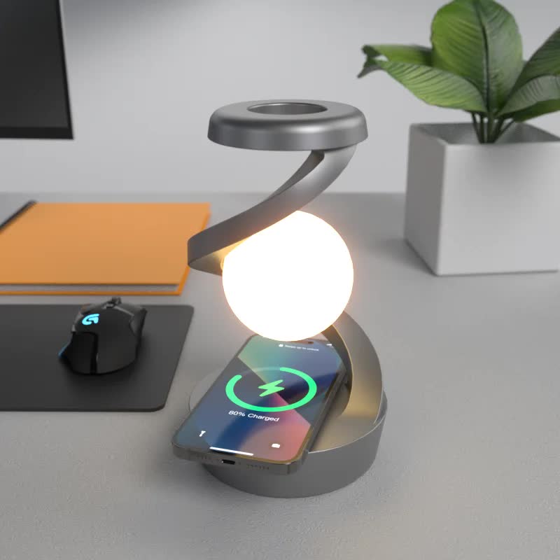 Grey 360? Rotating Floating Night Light | 7-Color RGB Atmosphere Light | USB Rechargeable for Bedroom, Bedside, Desk, Camping, and Party D?cor