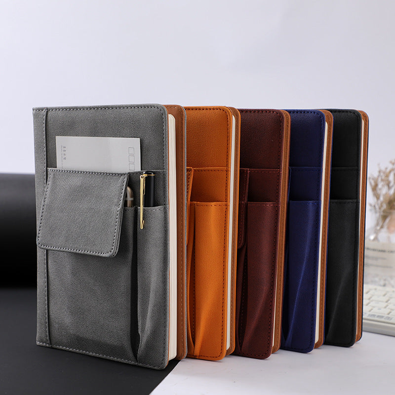 A5 PU leather notebook set with multiple colors, front pocket panels and pen holder