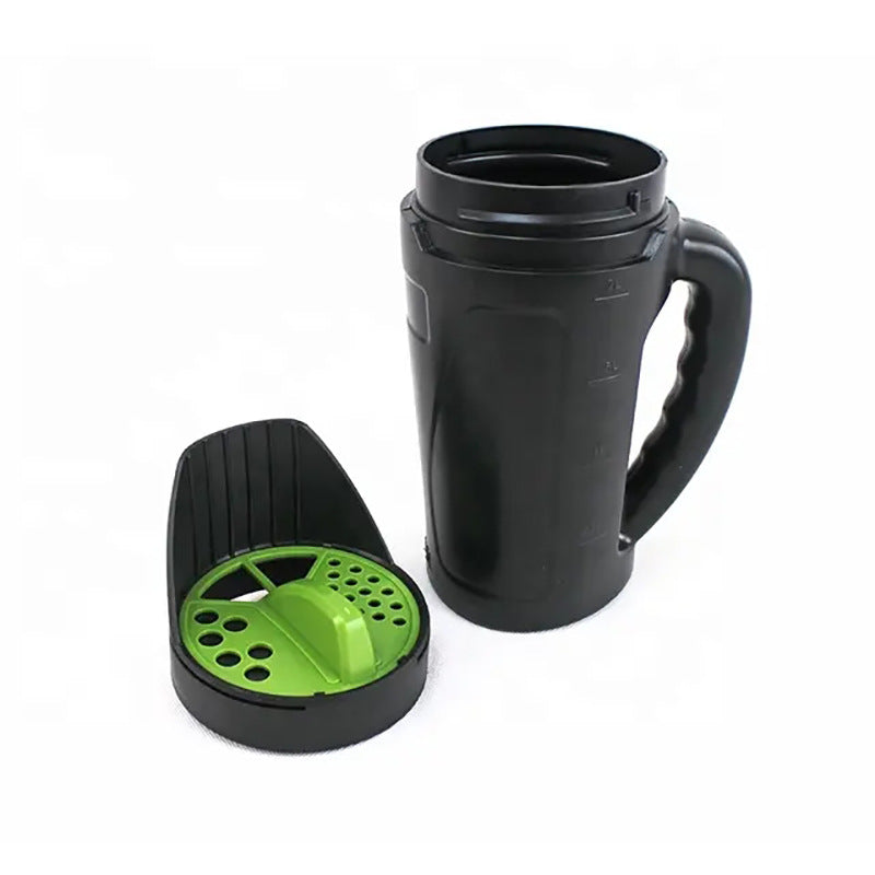 Portable handheld seed spreader and salt dispenser, black with green dosing plate