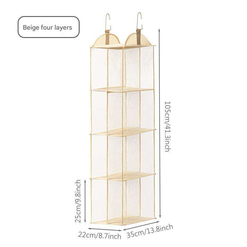 Beige Hanging Dustproof Storage Bag - Multi-Layer Organizer for Bags, Clothes & Accessories, 4-Tier Non-Woven Fabric