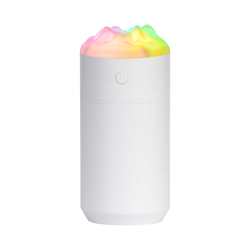 White LED desk humidifier with rainbow mist light dome and circular button