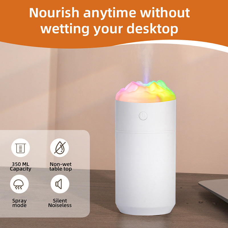 White portable humidifier with rainbow LED top and front circular control
