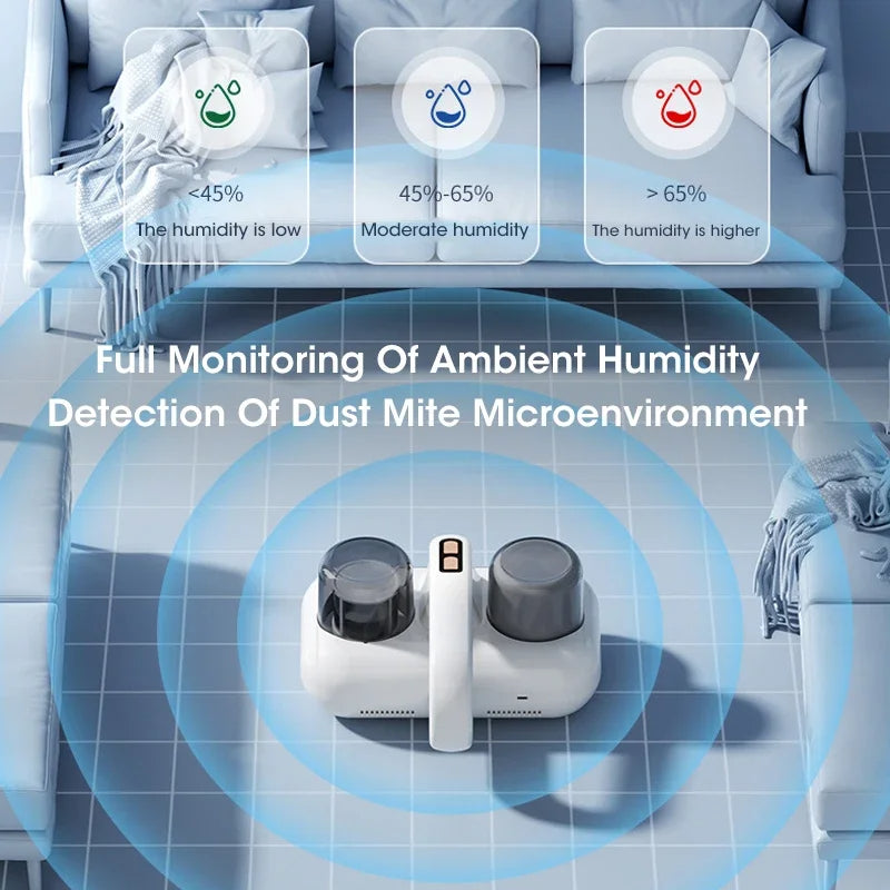 Wireless mite vacuum cleaner base with two canisters and a small front display