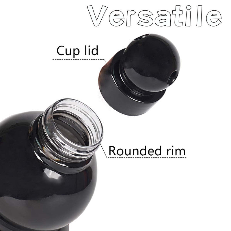 Black flask cup lid with rounded rim and open threaded mouth