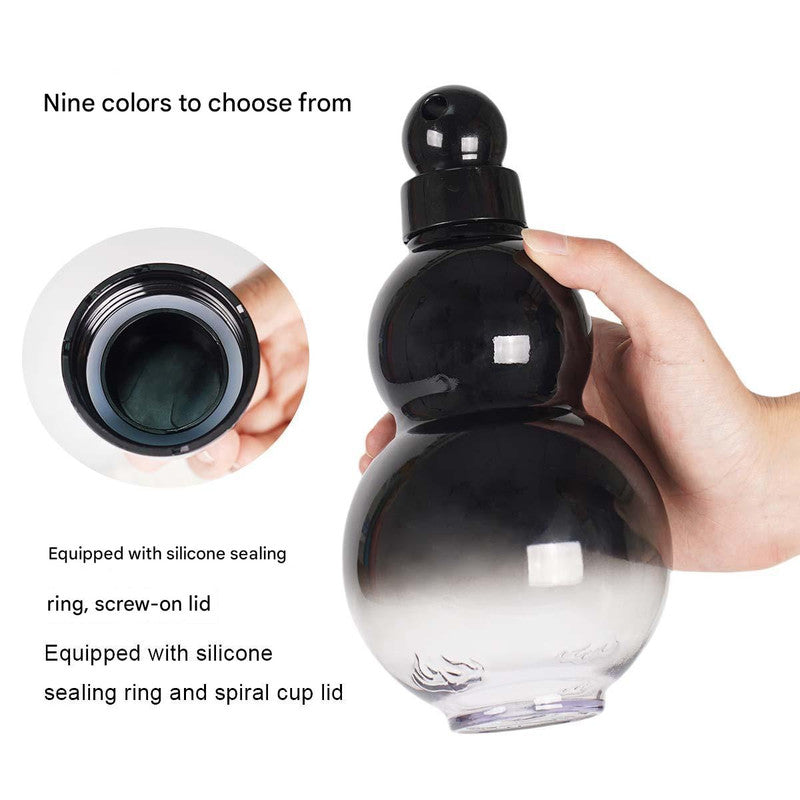 Black flask with screw-on lid, silicone sealing ring, and spiral cup lid