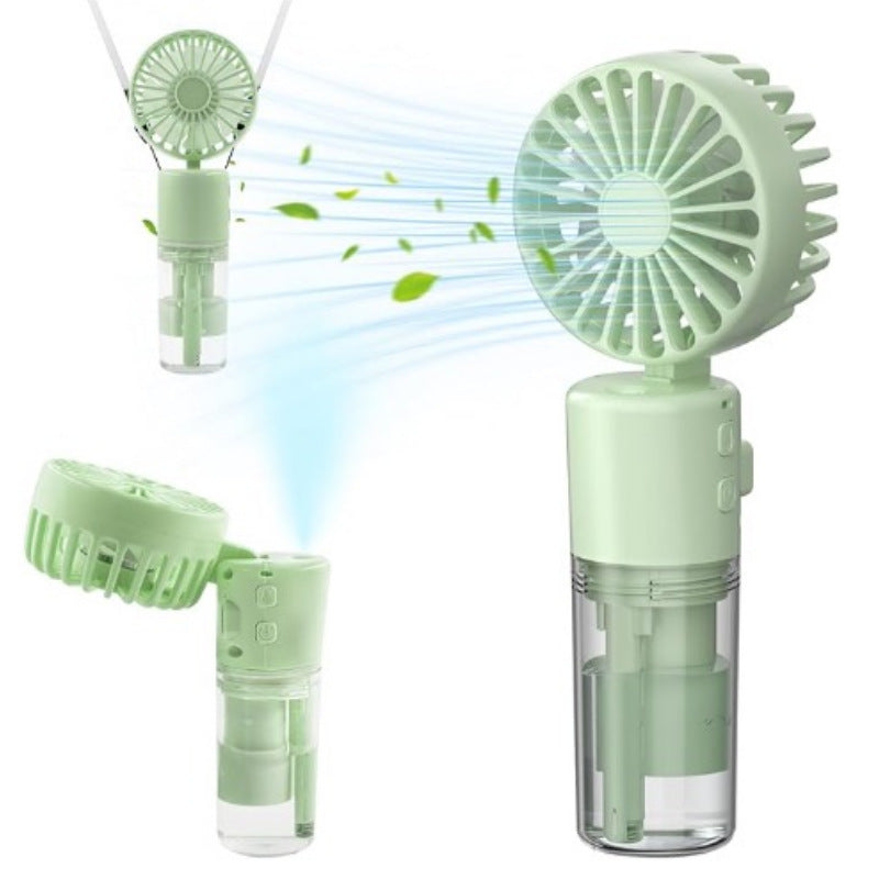Green mini portable spray fan set with mist reservoir and adjustable fan head