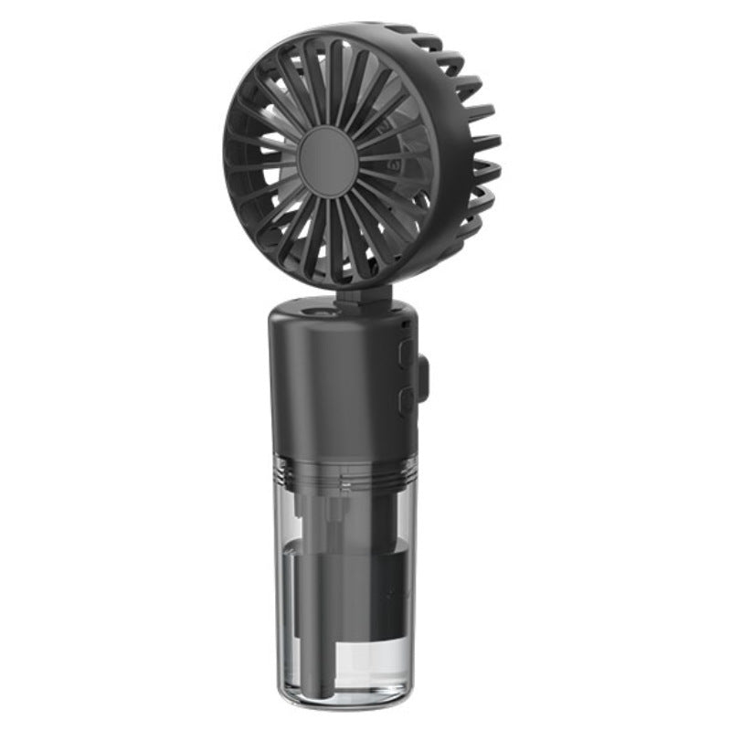 Black portable mini spray fan with mist nozzle and transparent water tank