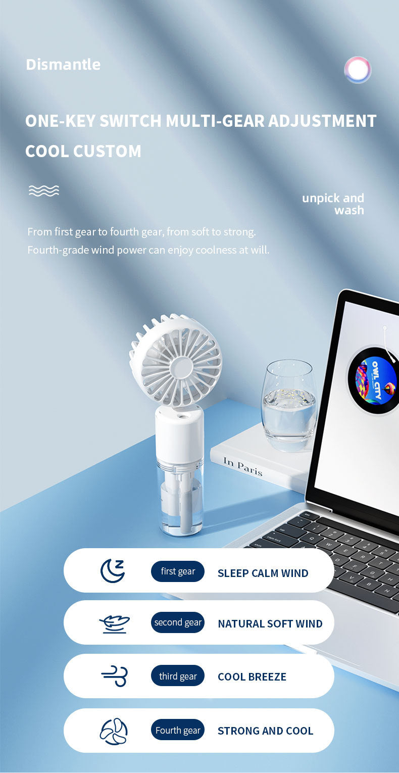 White portable mini spray fan with mist chamber