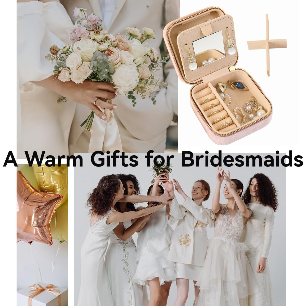 Portable jewelry box with open compartments and inner mirror holding rings and earrings
