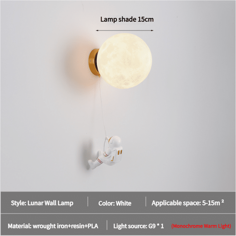 Astronaut Moon Wall Lamp with Warm Light,Diameter 15cm