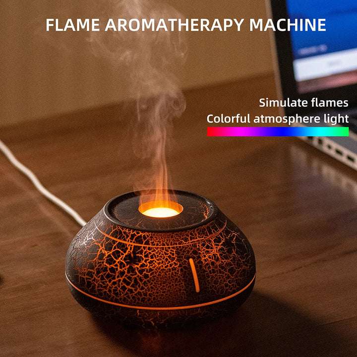 Flame Mountain Aroma Diffuser - 7-Color LED Light, 130ml Capacity, Ultrasonic Mist Maker for Home or Office, Cracked Black