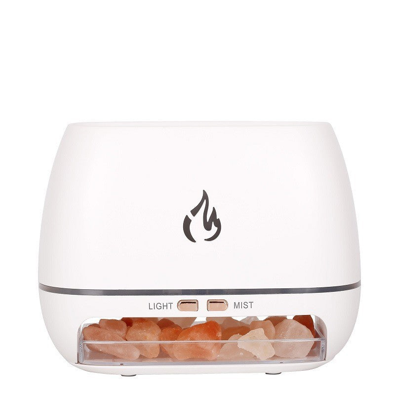 White salt aroma diffuser with transparent salt chamber and LIGHT/MIST controls