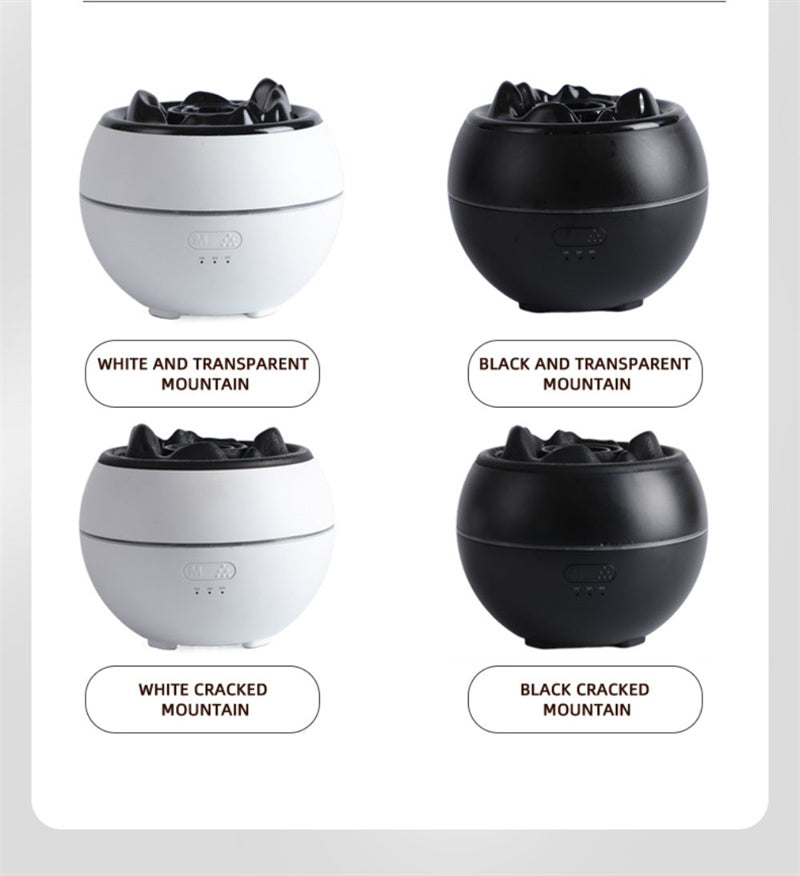 Aroma diffuser color options: white, black, and cracked styles with top cover