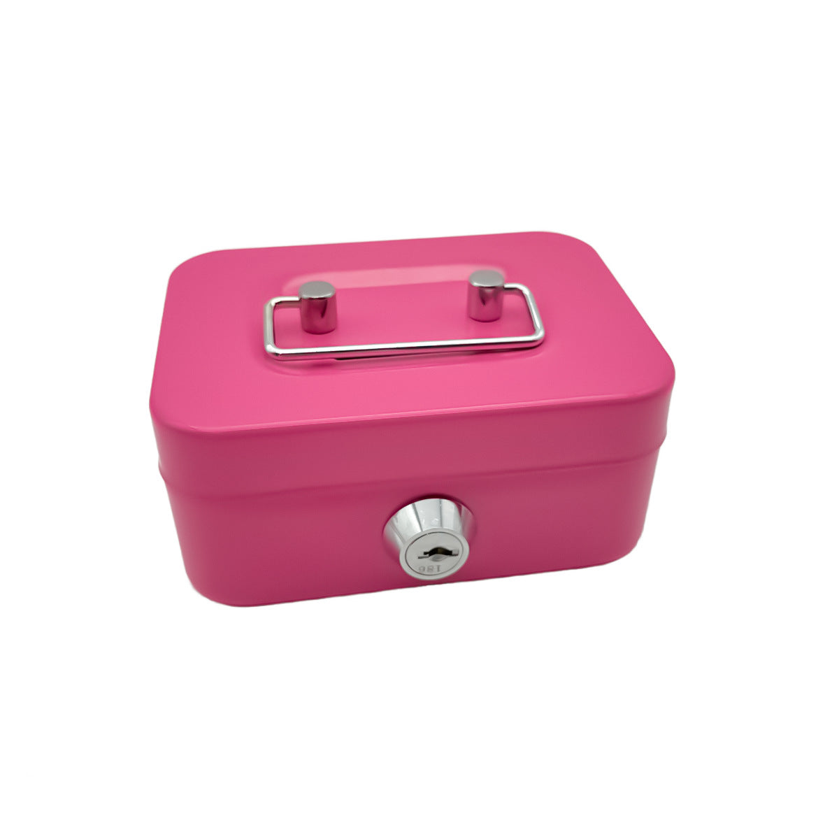Pink mini lockable cash box with metal handle and round key lock
