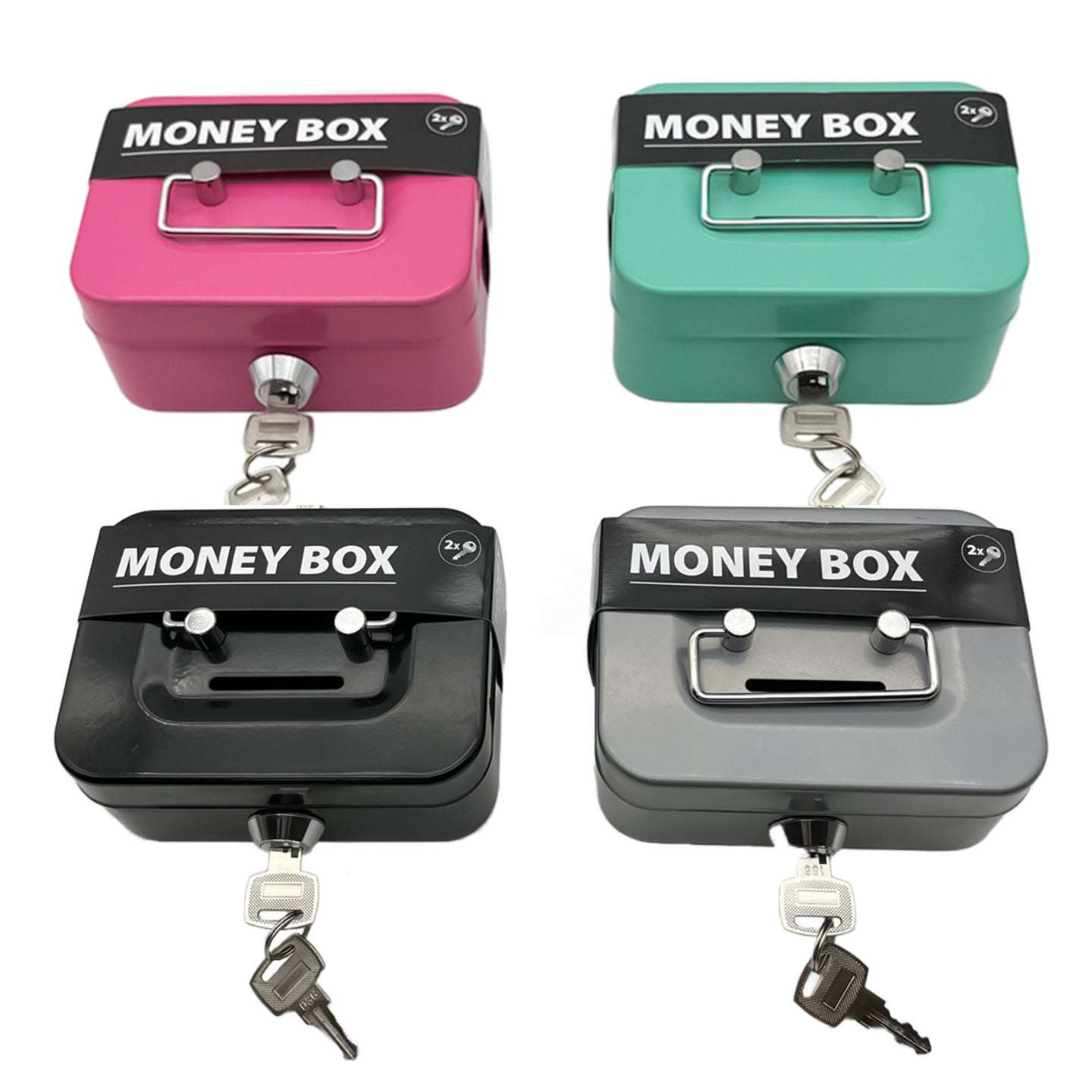 2PCS/Gray Mini Lockable Cash Box with Handle - Secure Money Storage Box
