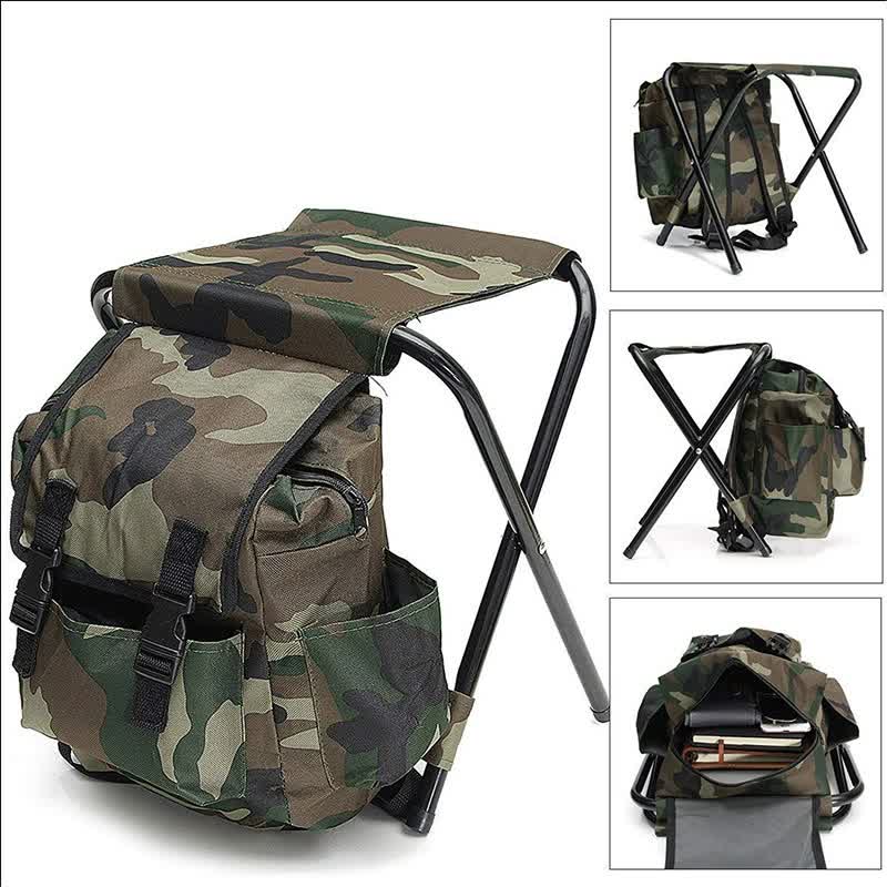 Camouflage Foldable Backpack with Built-in Chair ??Multi-Functional Outdoor Camping Stool Bag