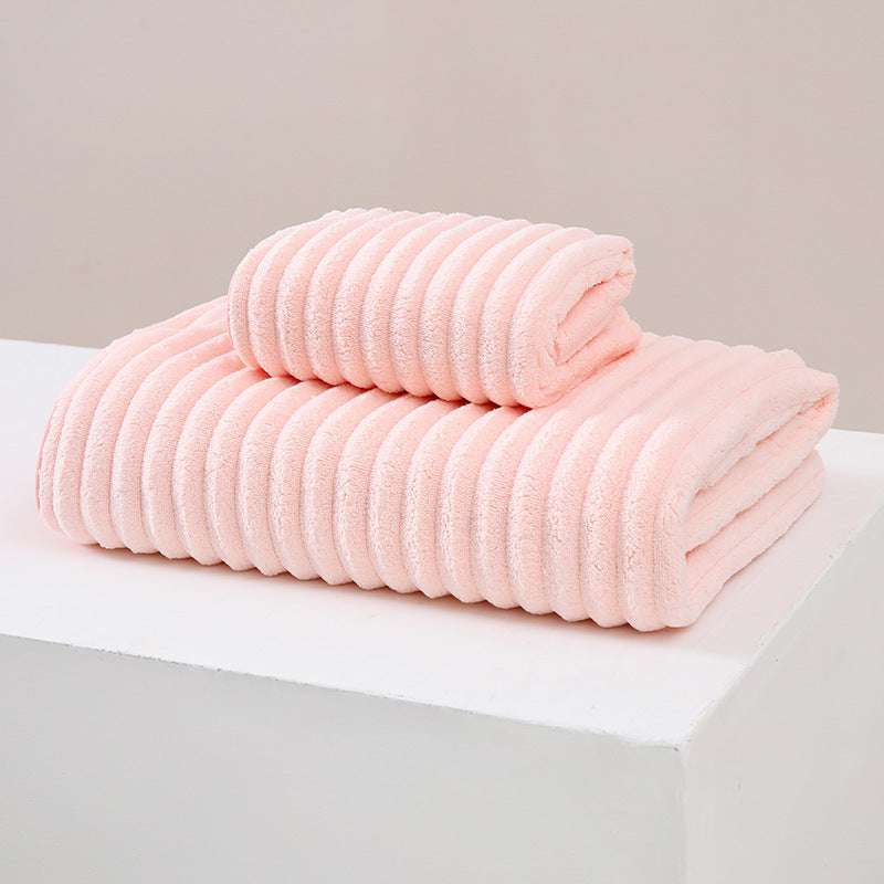 Striped Model Pink Luxury White Bath Towel and Hand Towel Set - Ultra Soft and Absorbent