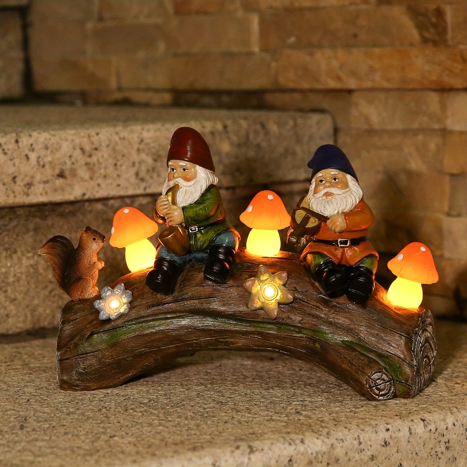 Solar-Powered Garden Gnome Statue - LED Lighted Outdoor Resin Decoration