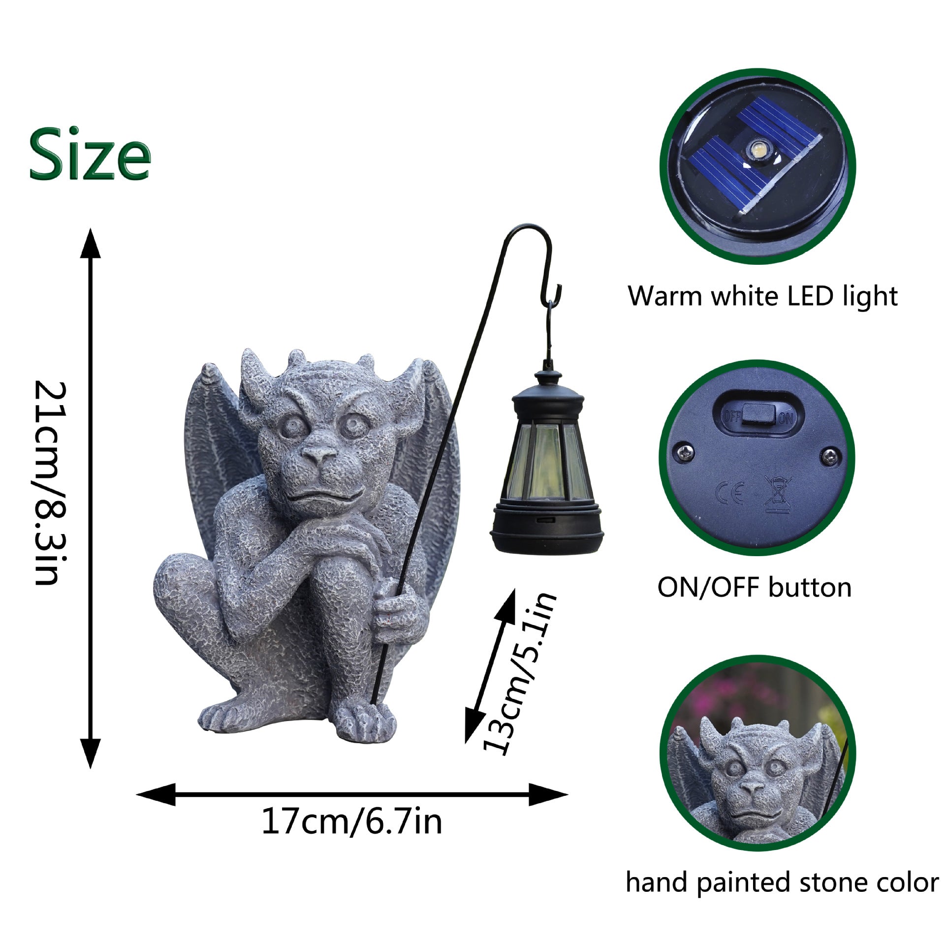 Solar-Powered Gargoyle Statue with LED Lantern ??Gothic Outdoor Halloween Garden Decor