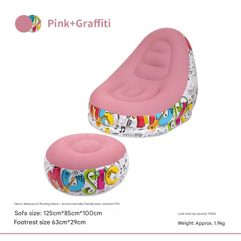 Pink inflatable sofa chair set with matching ottoman, flocked textured comfort surface