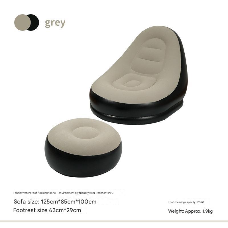 Grey and black patchwork inflatable sofa chair with ottoman, flocked finish