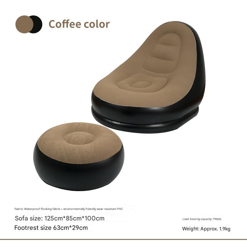 Inflatable lazy sofa chair and round ottoman, coffee-beige and black