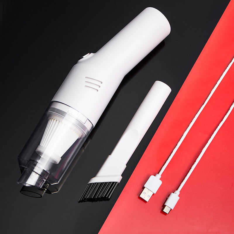 White handheld cordless vacuum cleaner with detachable brush and crevice nozzle