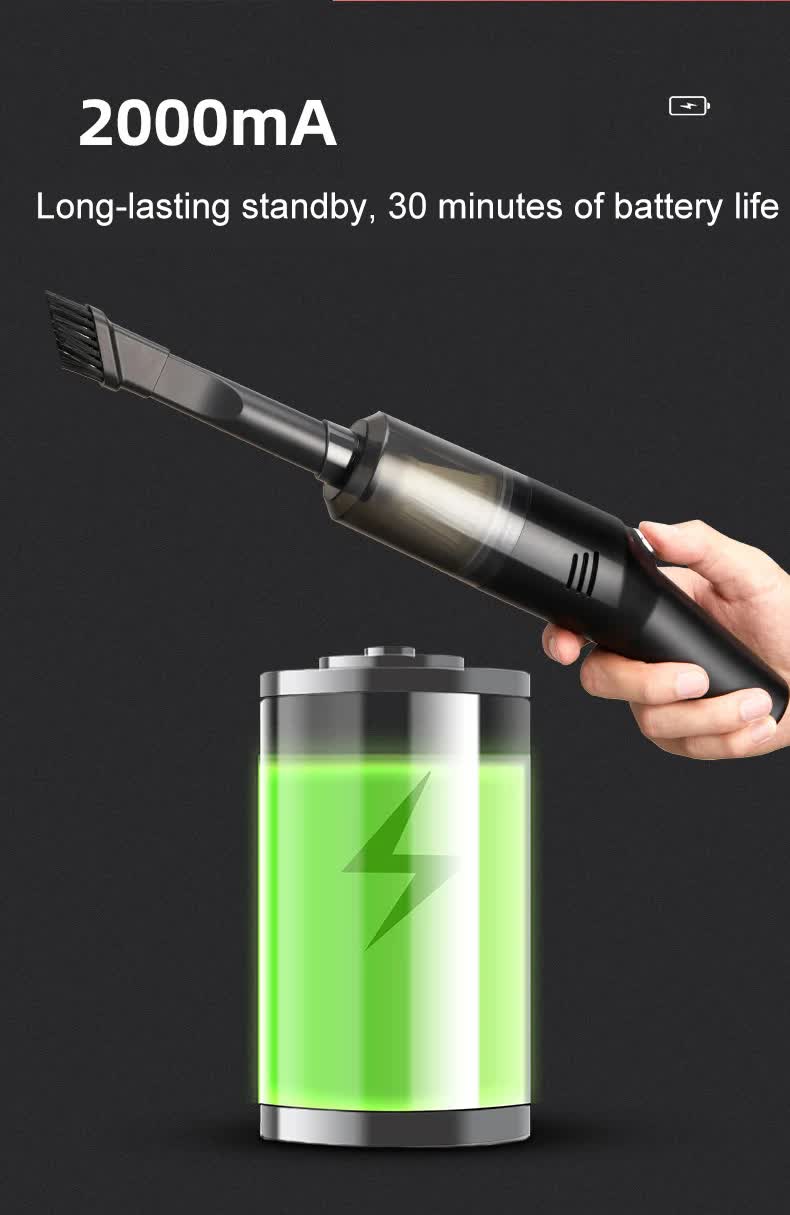 Black handheld vacuum cleaner with battery indicator showing on base