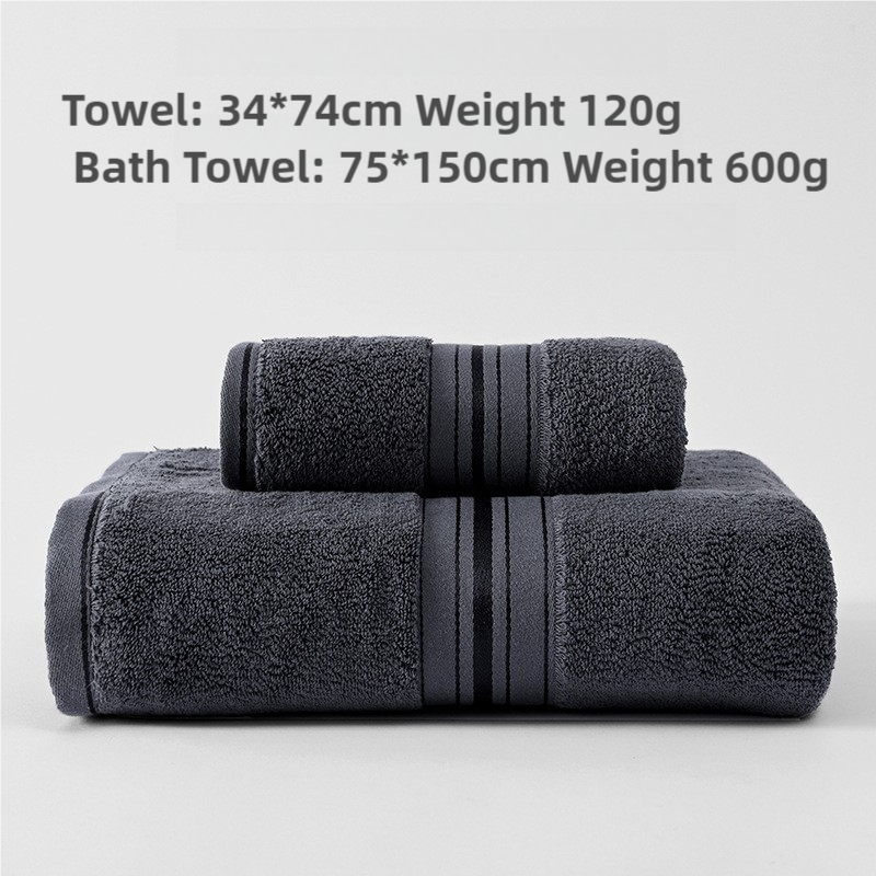 Luxury cotton towel set, dark grey folded towels with stitched stripes
