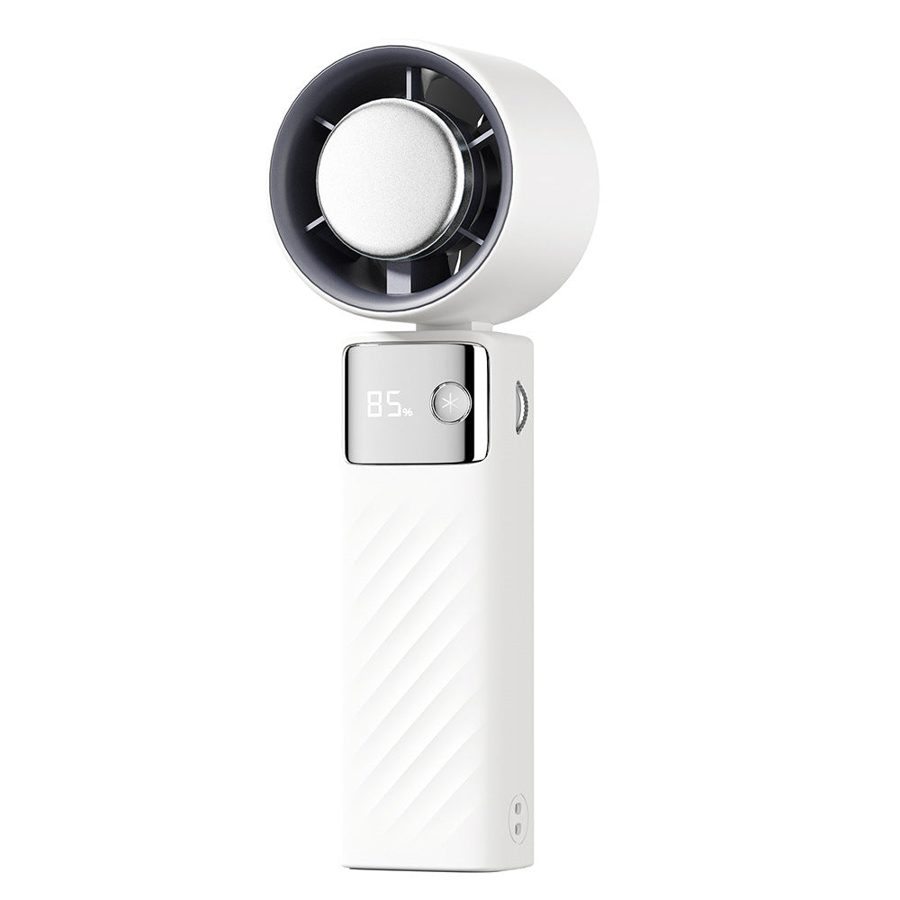 White Portable Turbo Handheld USB Rechargeable Fan with Digital Speed Display  High-Speed Cooling Fan for Outdoor Use