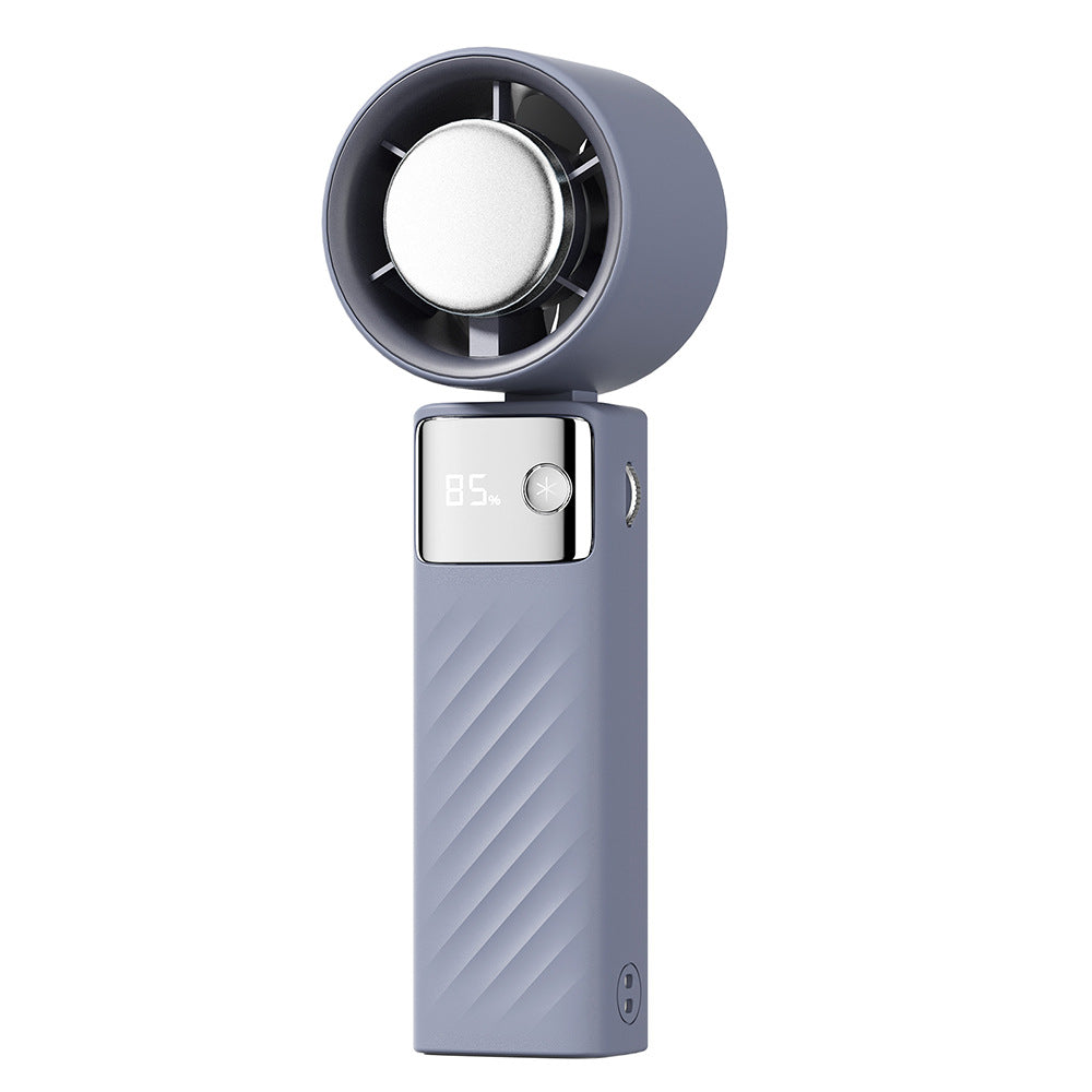 Blue-gray portable handheld USB rechargeable fan with digital speed display