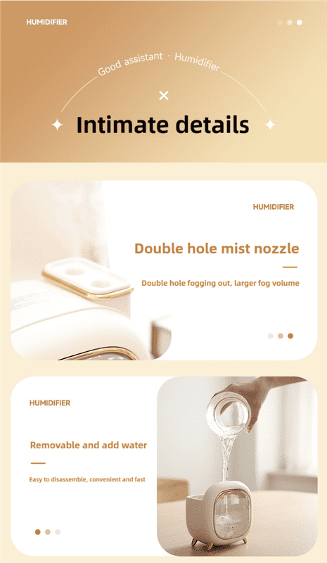 Off White USB Desktop Dual Mist Cute Humidifier with Essential Oil Diffuser, 500ml Large Capacity, Quiet Aromatherapy Machine for Bedroom and Office(without essential oil)