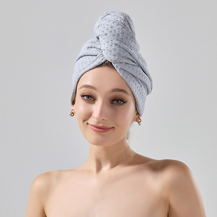 Grey waffle weave hair towel turban wrap, soft absorbent head wrap