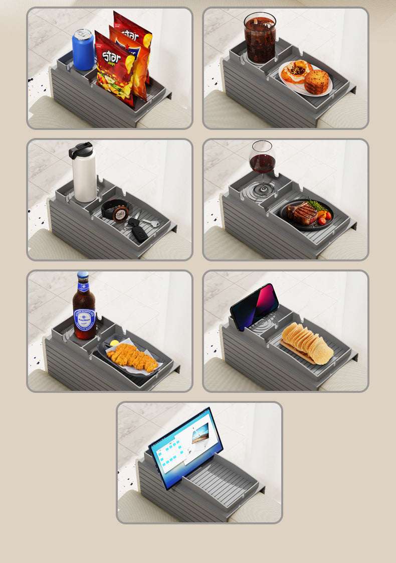 Blue Multi-Function Sofa Cup Holder Tray, Silicone Drink Organizer, Adjustable and Easy-to-Clean Sofa Armrest Storage Box for Drinks, Snacks, and Gadgets