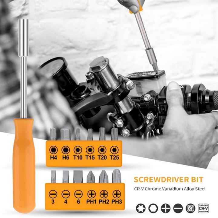 Screwdriver bit set with orange bit tray and bit holder for drill use
