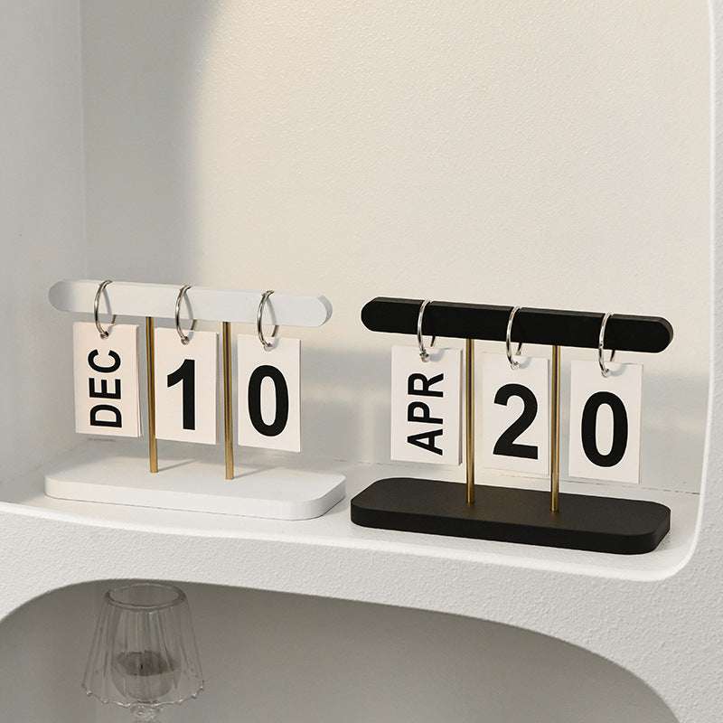 Black Modern Minimalist Wooden Flip Calendar - Stylish Desktop Calendar for Home, Office, and Study Room