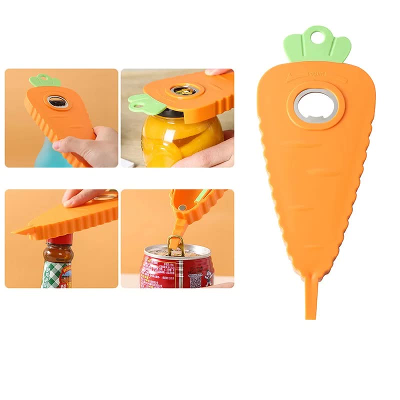 Orange carrot-shaped bottle opener with green loop handle