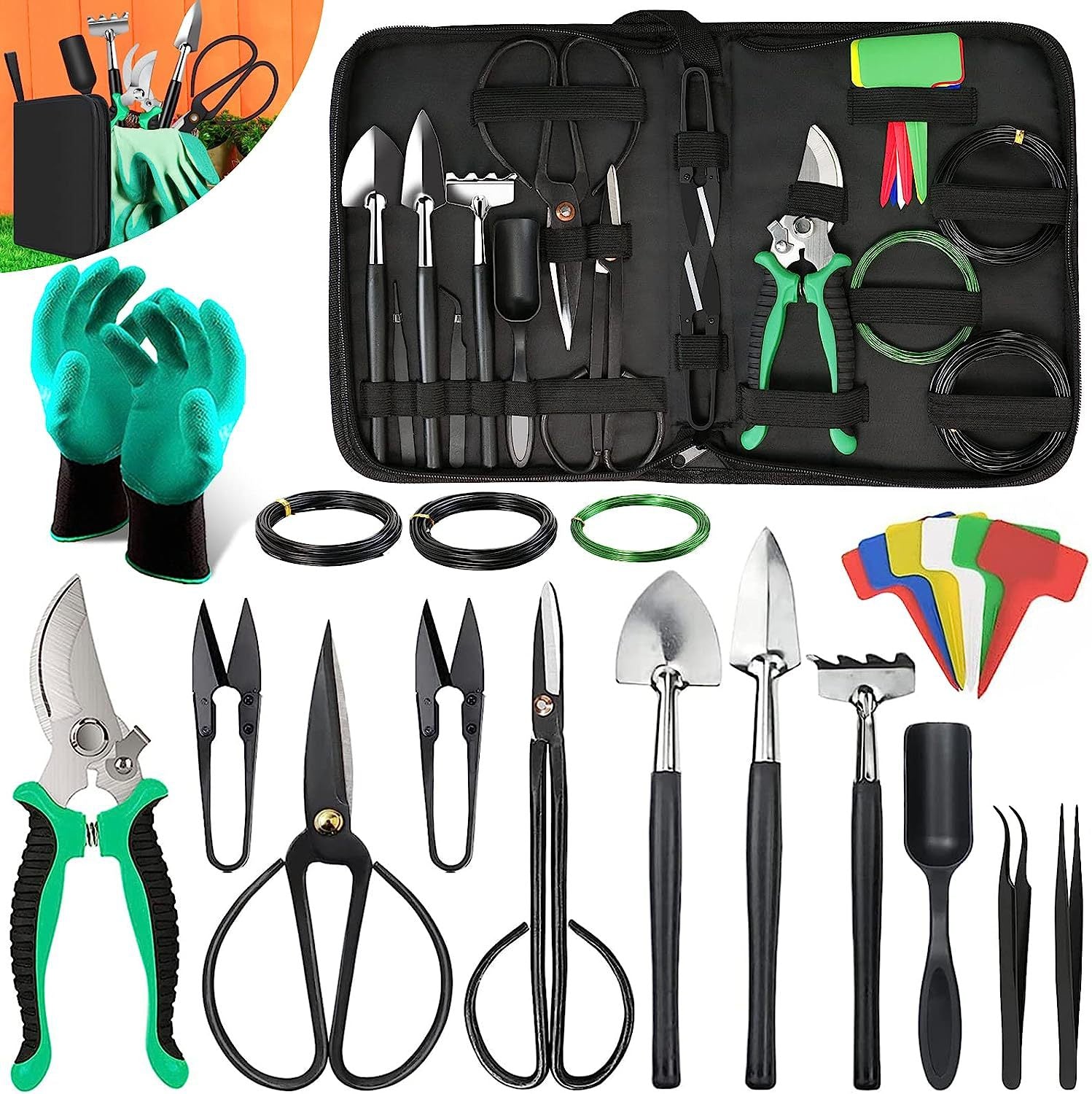 24-Piece Bonsai Tree Tool Kit for Gardening Starters ??Complete Bonsai Care Set with Organizer Bag