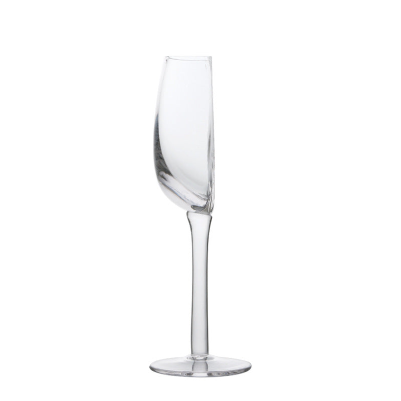 Half-round crystal wine glass with long stem, clear transparent design