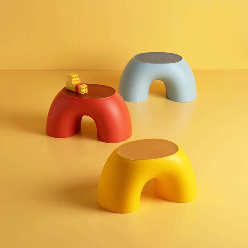 Yellow Minimalist Round Shape Footstool - Durable Anti-slip Rainbow Stool for Home, Creative Design PP+Polypropylene Material, Comfortable Shoe Bench