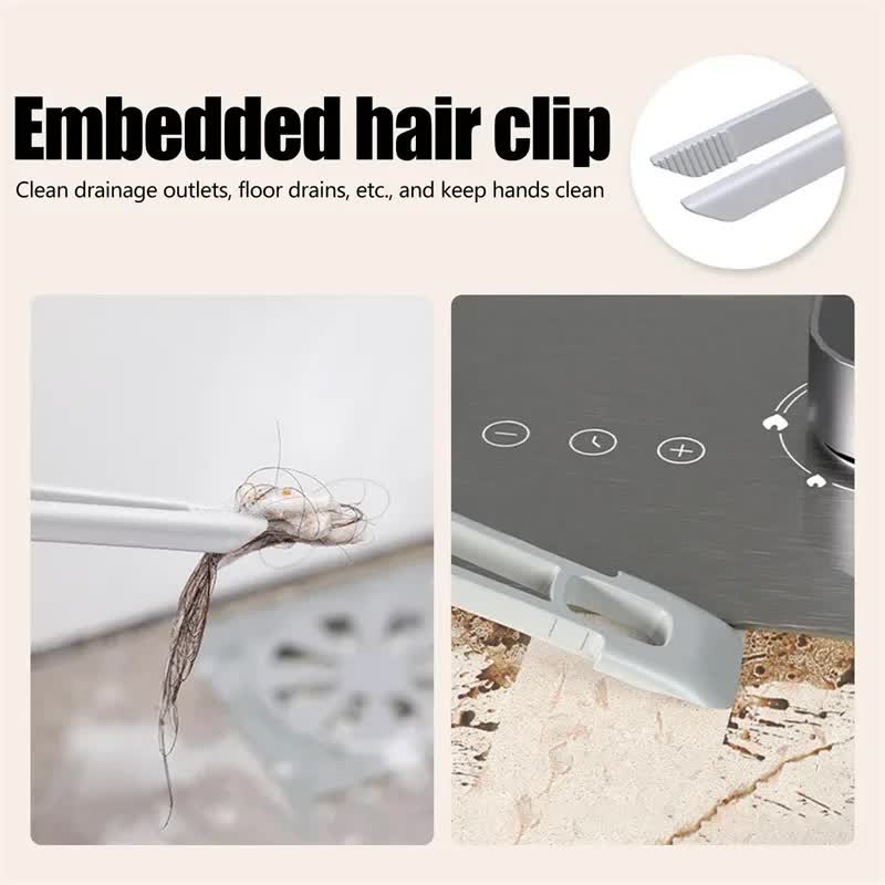 White cleaning brush with embedded hair-clipping slot and dark bristles
