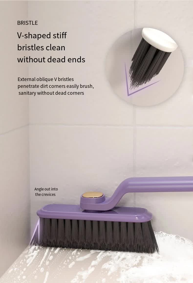 Purple gap cleaning brush with V-shaped stiff bristles on a flat ribbed head