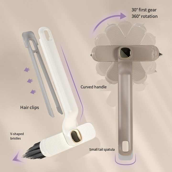 Purple and white gap cleaning brush set with curved handle and rotating brush head